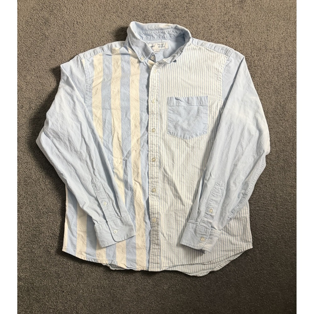 Old Navy Mens Everyday Shirt Regular Fit Built-In Flex Striped Blue White L
